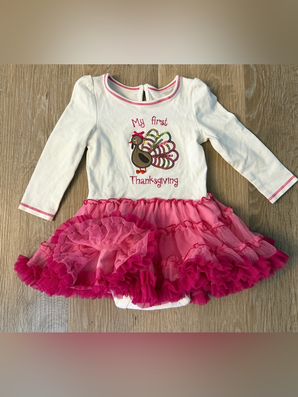 Koala Kids Girl's Size 12 Months White Pink 'My First Thanksgiving' Tutu Dress